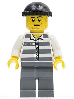 LEGO Minifigure-Police - Jail Prisoner 50380 Prison Stripes, Dark Bluish Gray Legs, Black Knit Cap, Smirk and Stubble Beard-Town / City / Police-CTY200-Creative Brick Builders